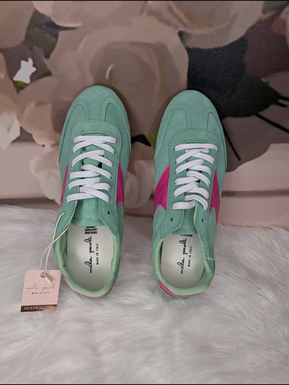 Mila Paoli Mint and Pink Suede Women's Sneakers